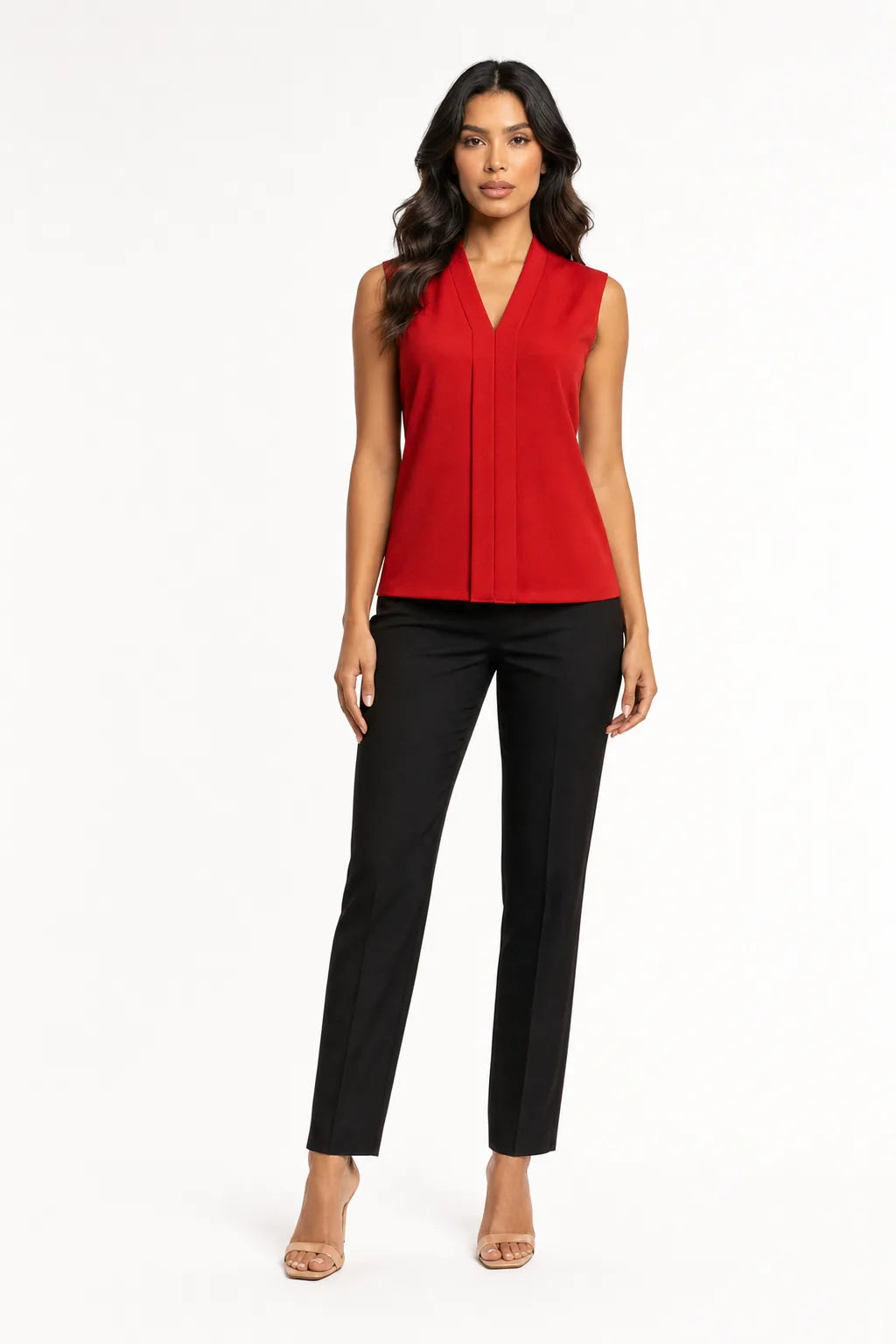Bex Pleat V Neck Crepe Blouse Lux