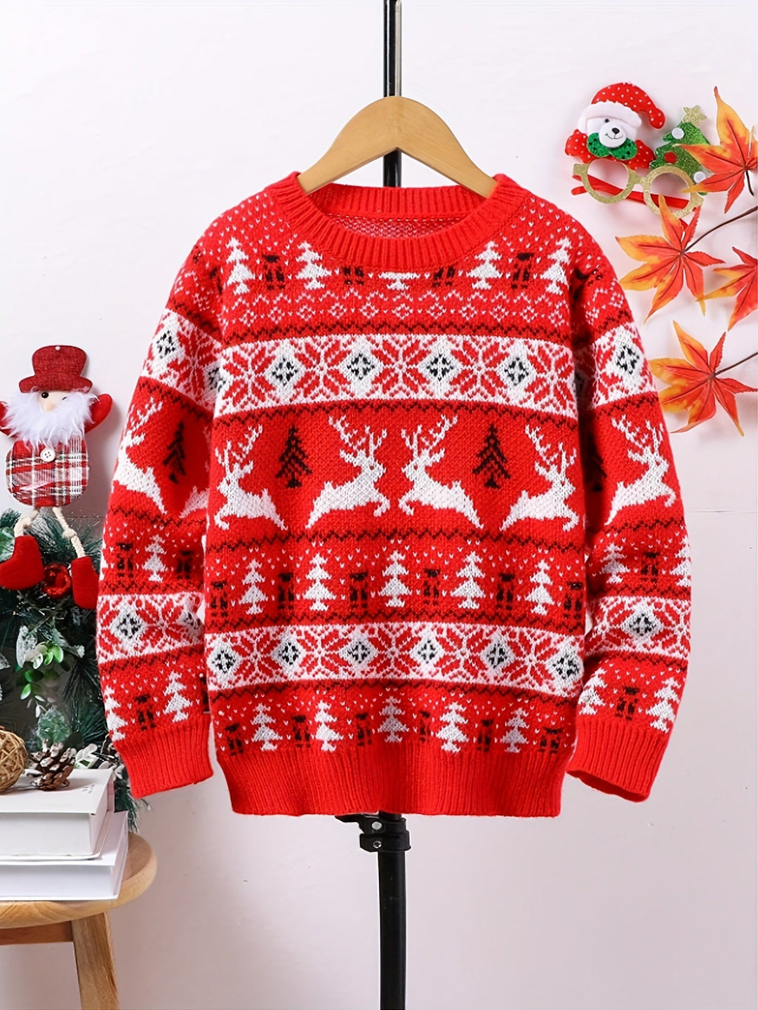 Women's Red Nordic Reindeer Christmas Sweater