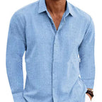 Long Sleeve T-shirt Undershirt Solid Color Long Sleeve Cotton Linen Shirt Men-HighTouch