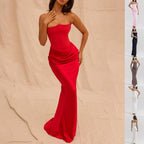 Slim Tube Top Long Dress Sexy Fashion Bandeau Backless Party Evening Dresses For Women Clothing-HighTouch