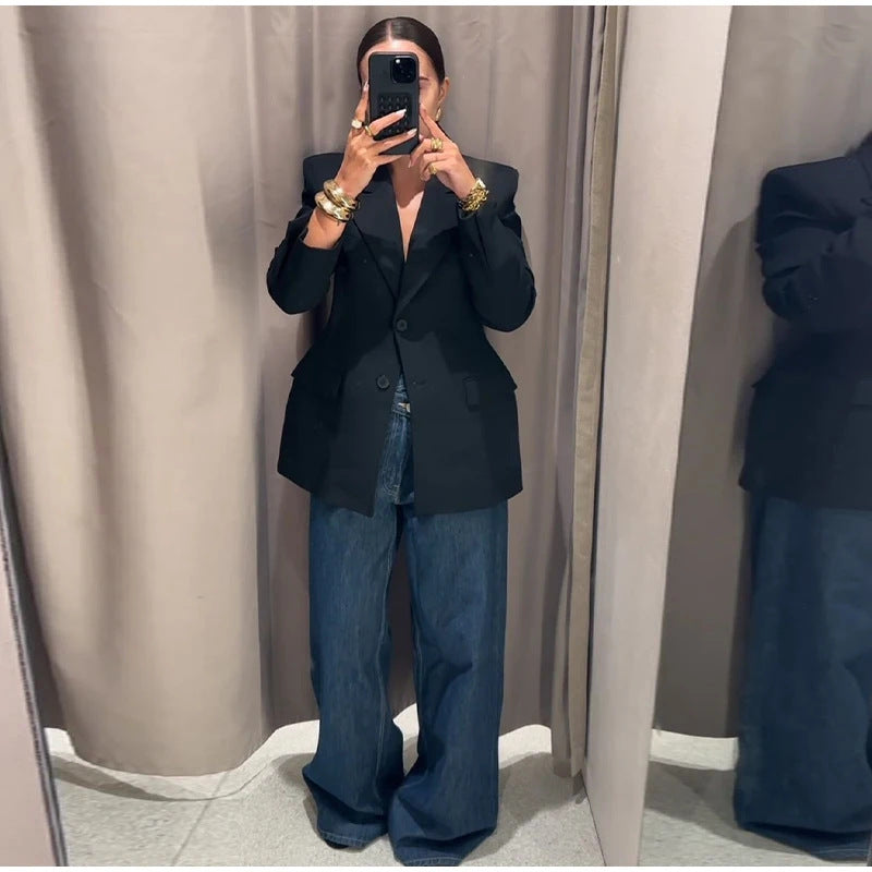 Plus Size Black Suit Coat-HighTouch