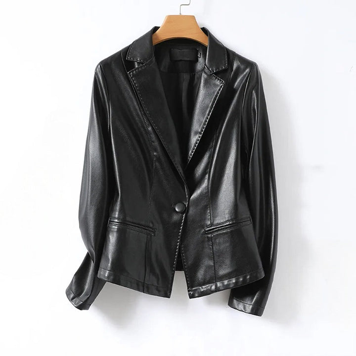 Women’s Lambskin Leather Blazer with Notch Lapel