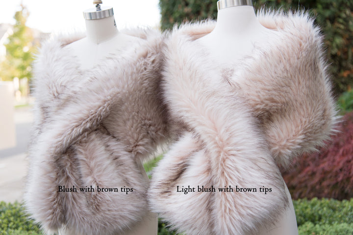 Women's Light Blush Faux Fur Wrap Bridal Evening Stole