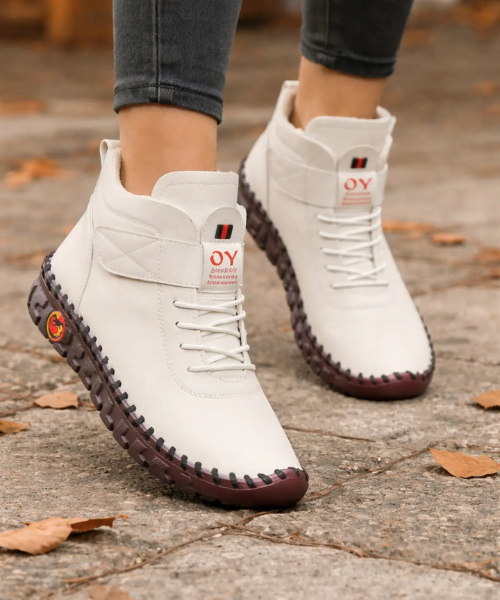 Women's Leather Ankle Boots - Stylish Low Block Heel Dress Booties