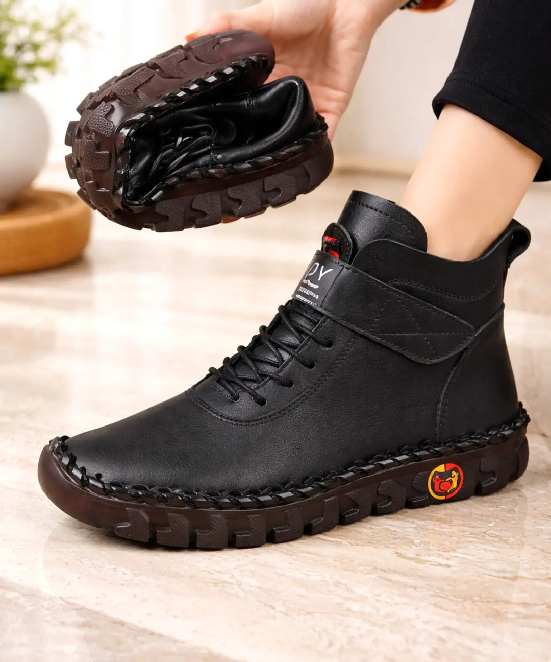 Women's Leather Ankle Boots - Stylish Low Block Heel Dress Booties