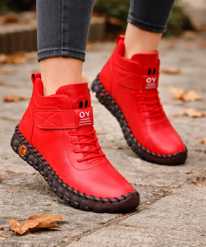 Women's Leather Ankle Boots - Stylish Low Block Heel Dress Booties