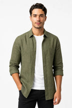 Bram Linen Relaxed Overshirt With Point Collar And Button Down Front