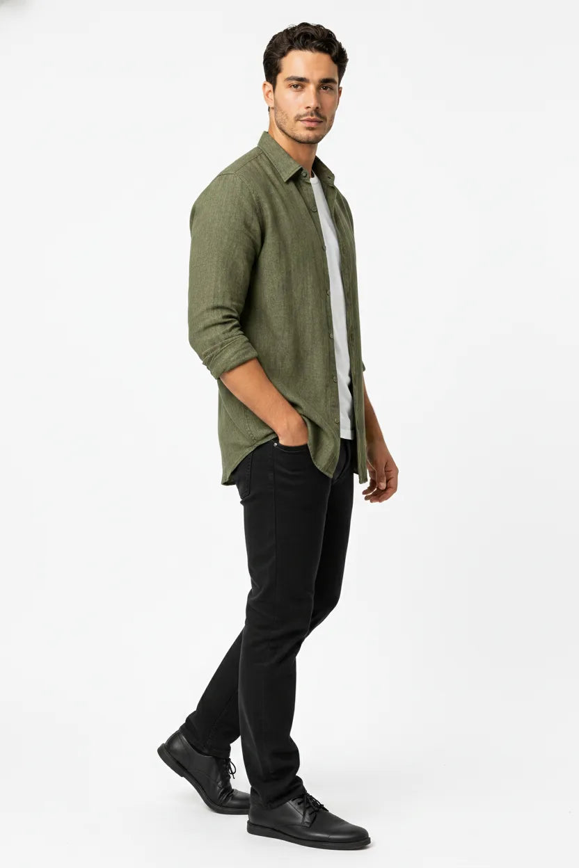 Bram Linen Relaxed Overshirt With Point Collar And Button Down Front
