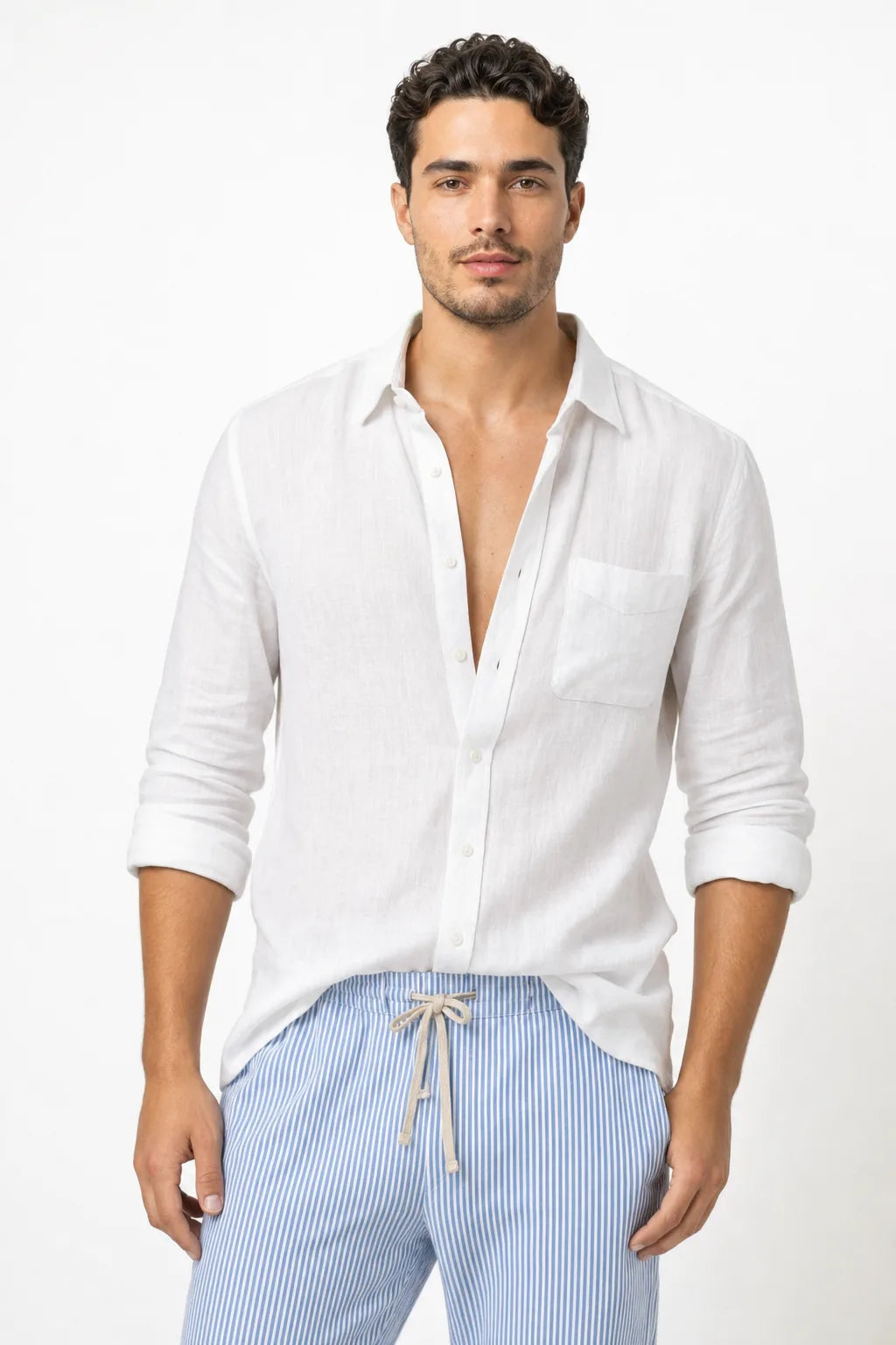 Bram Linen Relaxed Overshirt With Point Collar And Button Down Front