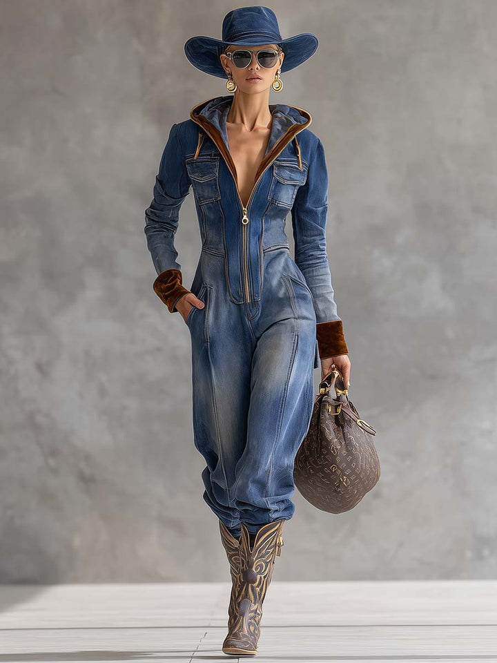 Brenna | Women's Hooded Zip Up Long Sleeve Jumpsuit