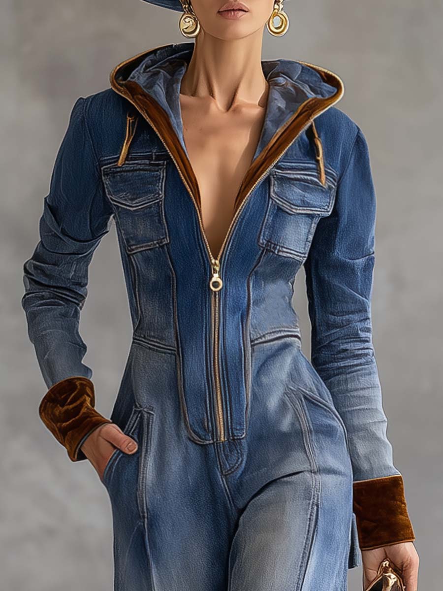 Brenna | Women's Hooded Zip Up Long Sleeve Jumpsuit