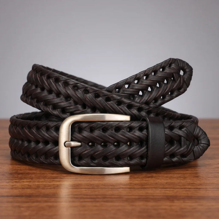 Men's Woven Leather Belt - Hand-Braided Casual Stretch Strap