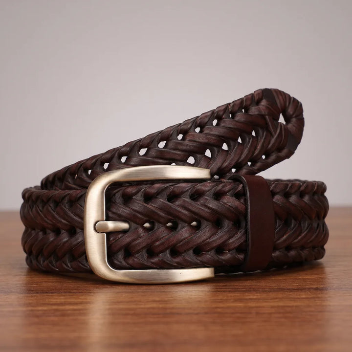 Men's Woven Leather Belt - Hand-Braided Casual Stretch Strap