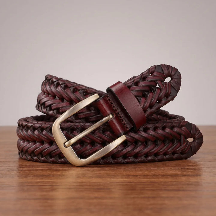 Men's Woven Leather Belt - Hand-Braided Casual Stretch Strap