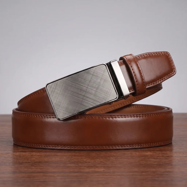 Men's Leather Ratchet Belt - Automatic Trim-to-Fit Strap