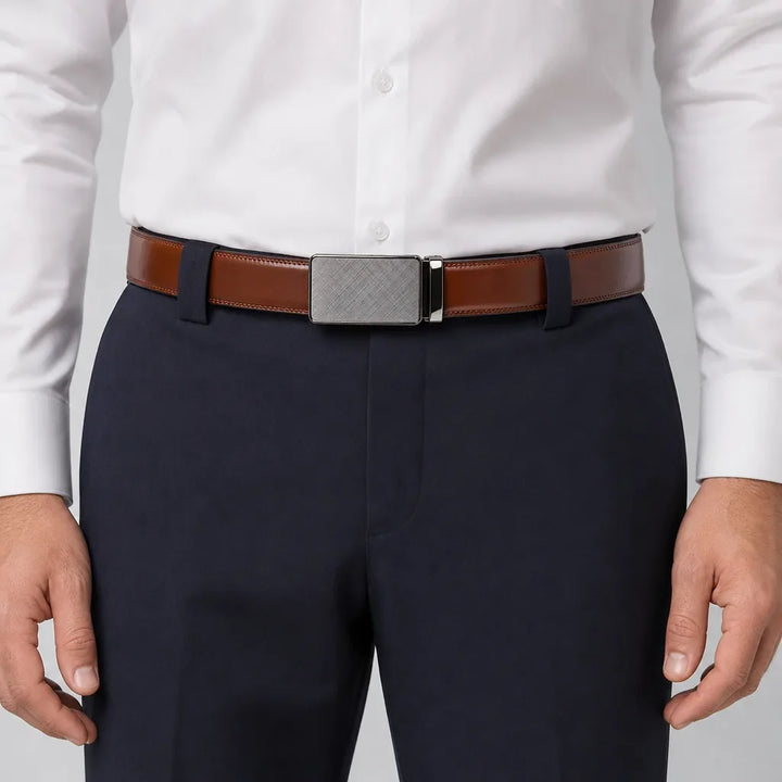 Men's Leather Ratchet Belt - Automatic Trim-to-Fit Strap