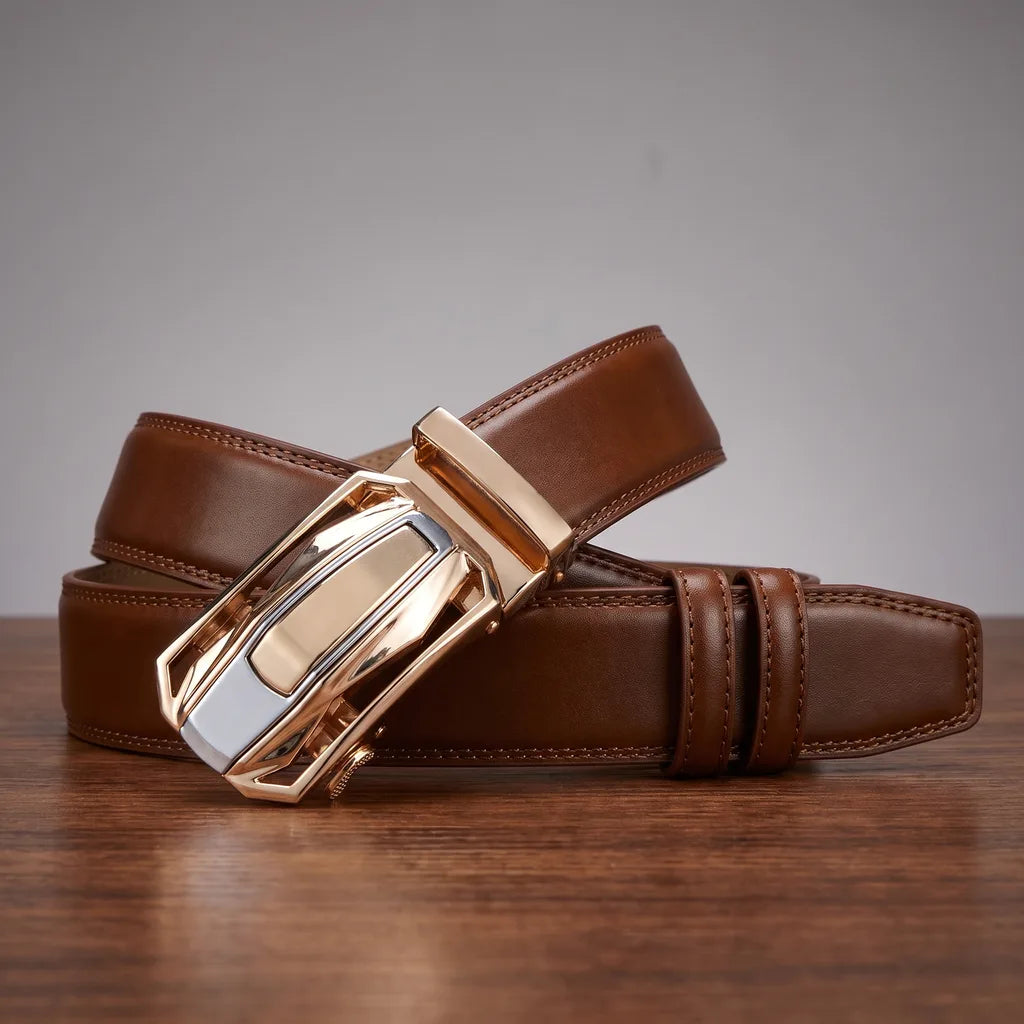 Men's Leather Ratchet Belt - Automatic Trim-to-Fit Strap