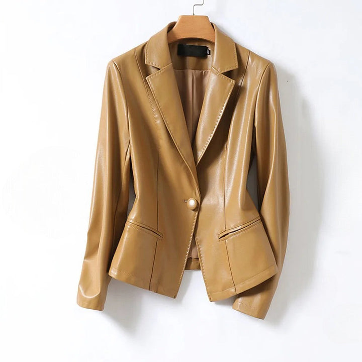 Women’s Lambskin Leather Blazer with Notch Lapel