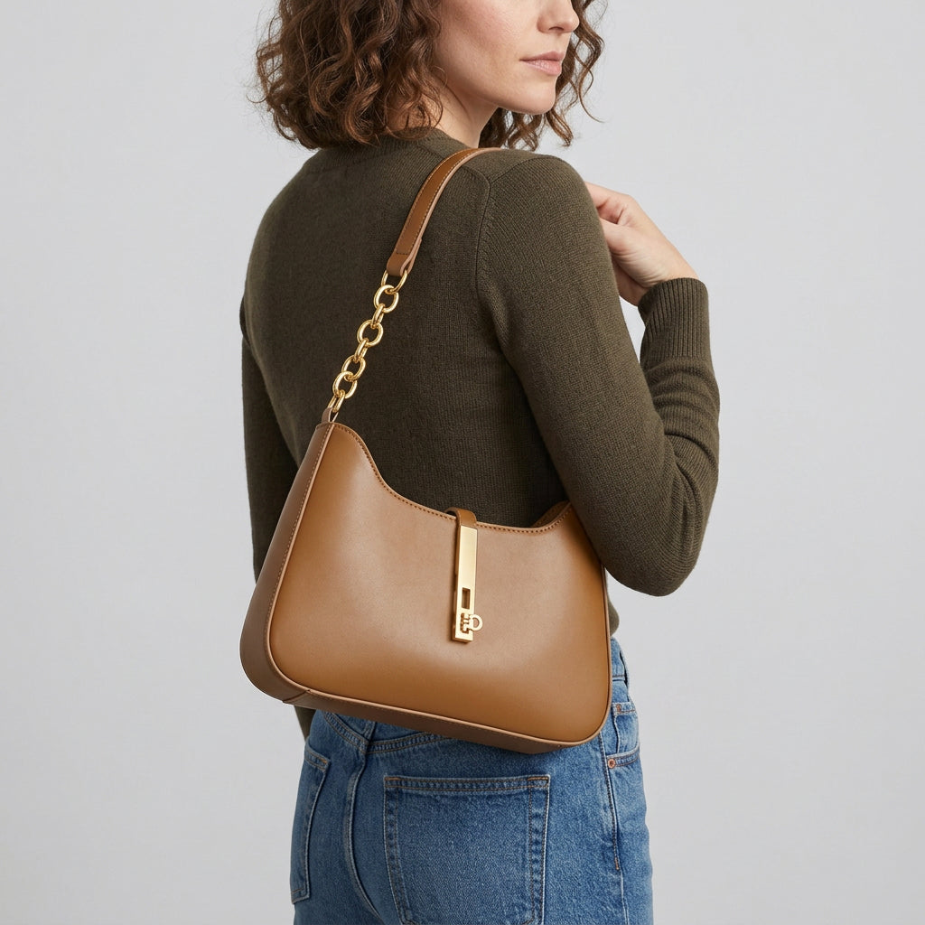 Zara Shoulder Bag - PU Leather Half-Chain Strap