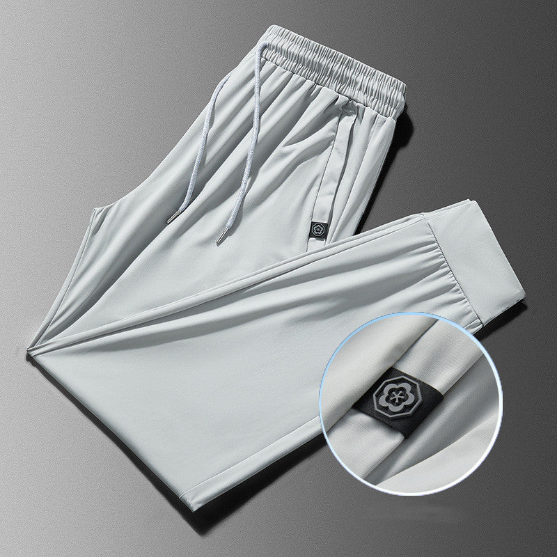 Men's Ice Silk Leggings – Casual Long Pants with Solid Color Design-HighTouch