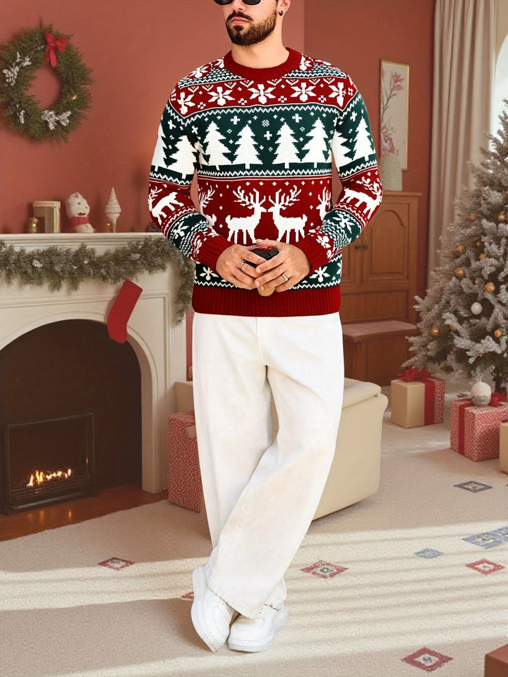 Men's Festive Knit Christmas Sweater with Winter Motifs