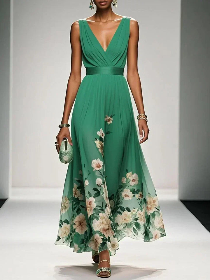Hightouch | Drop Waist Floral Maxi Wedding Guest Dress