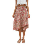 Women’s Wine Red Floral Holiday Skirt – Irregular Hem Temperament Midi