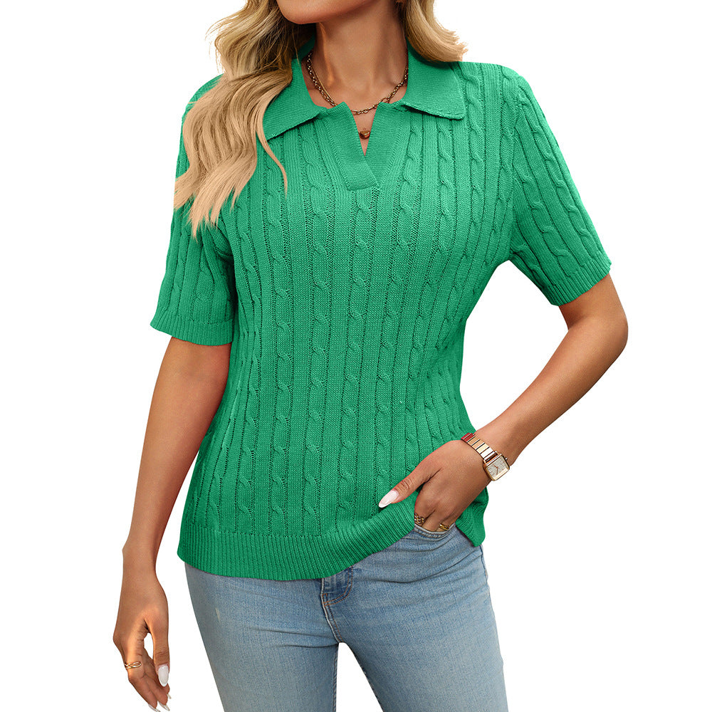 Sweater V-neck Knitted Pullover-HighTouch