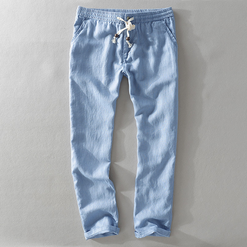 Men’s Linen Pants Casual Loose Fit Summer Lightweight Trousers-HighTouch