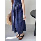 Korean Style Blue Lattice Print – Polyester Fibre Fashion Piece-HighTouch