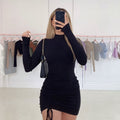 Purple Pleated Turtleneck Dress-HighTouch