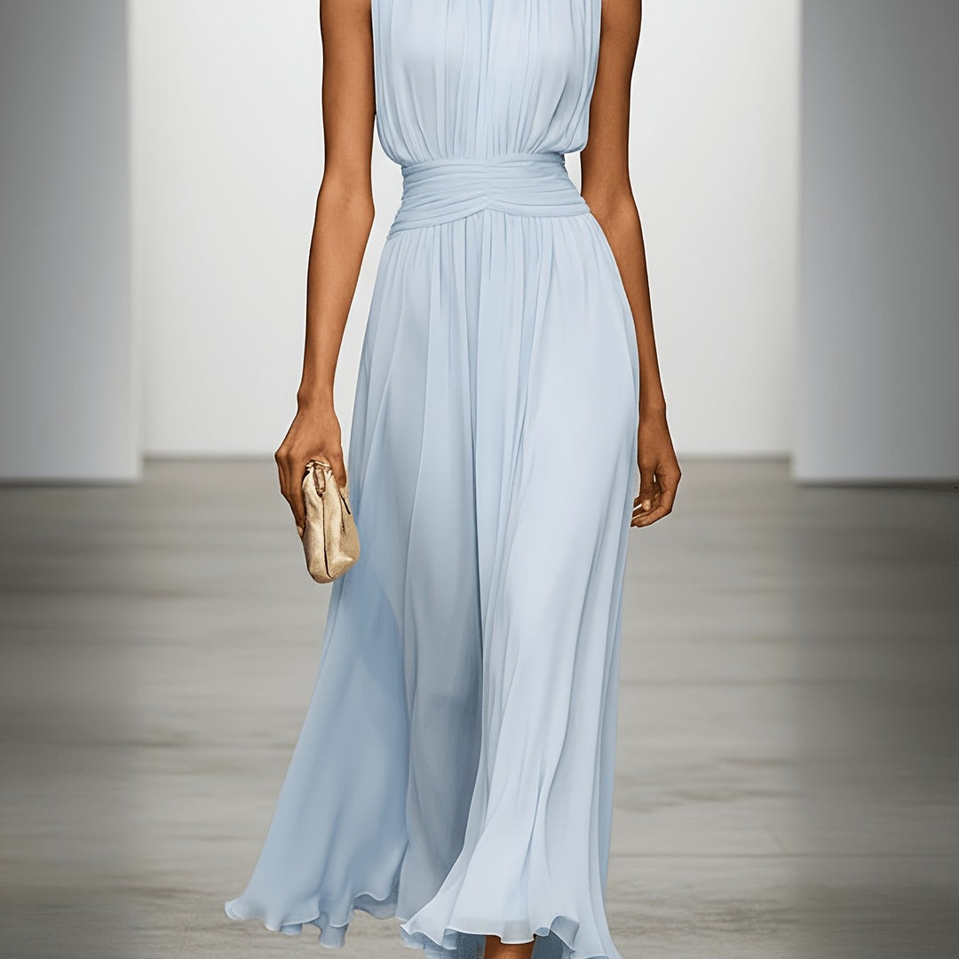 Hightouch | Pleated Maxi Wedding Guest Dress With Ruched Waist