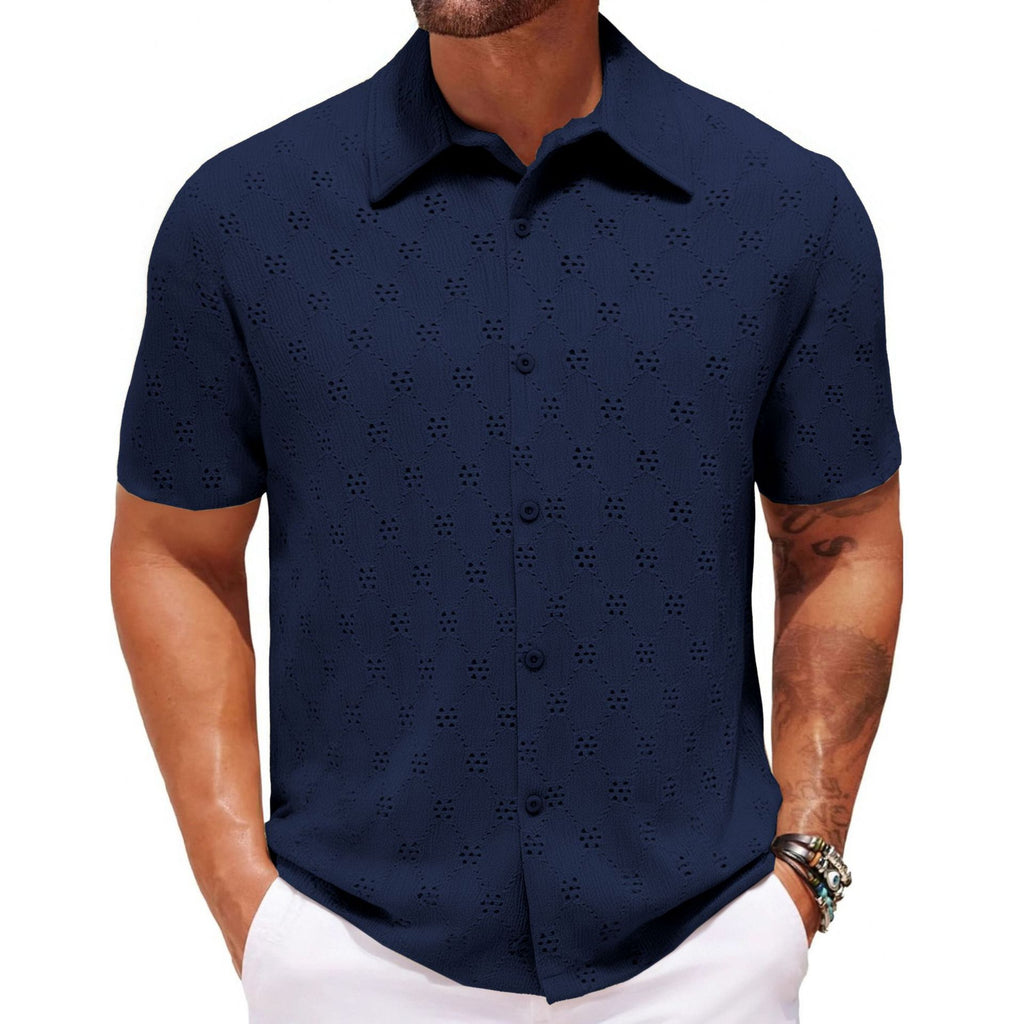 Hollow Jacquard Summer Casual Short Sleeve-HighTouch