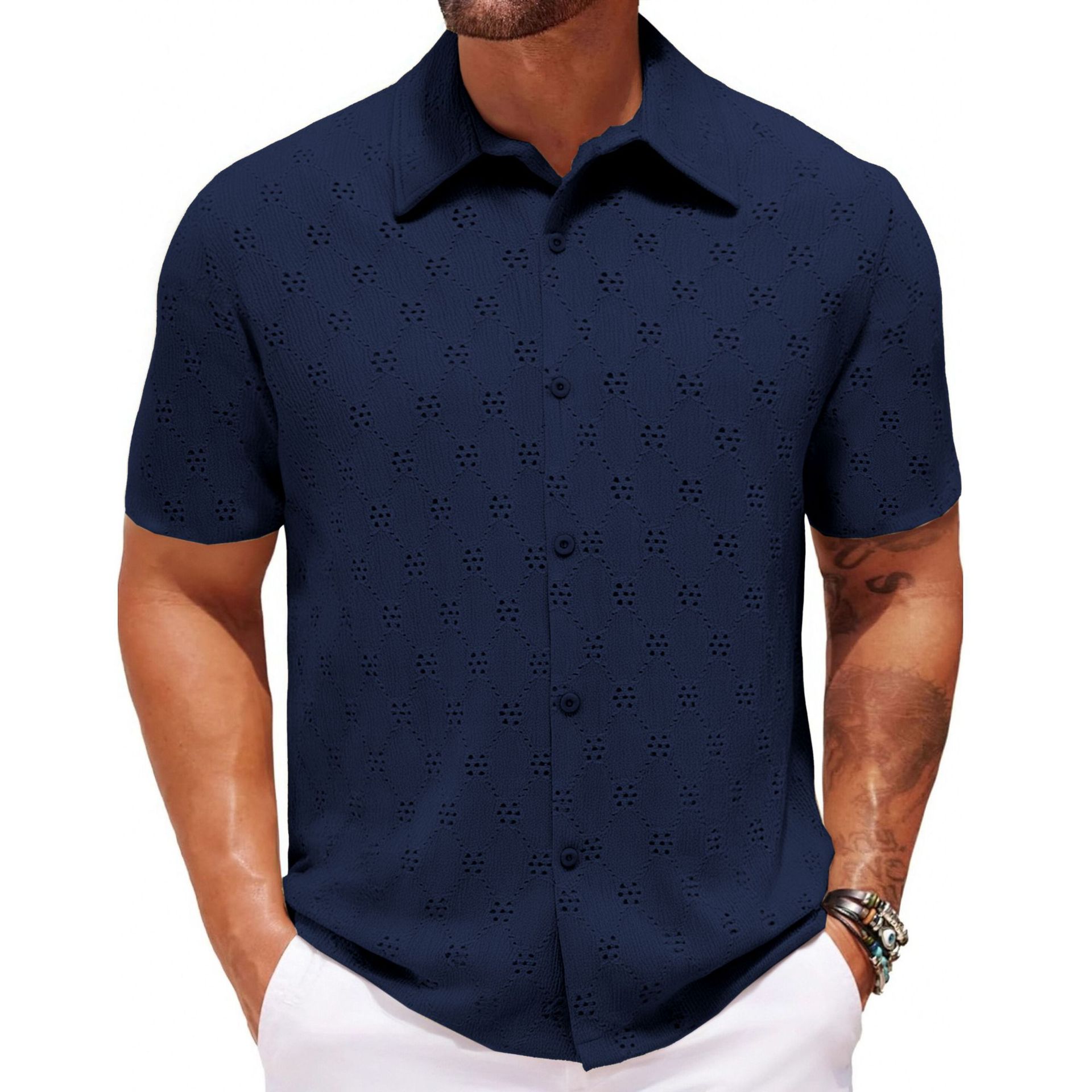 Hollow Jacquard Summer Casual Short Sleeve-HighTouch