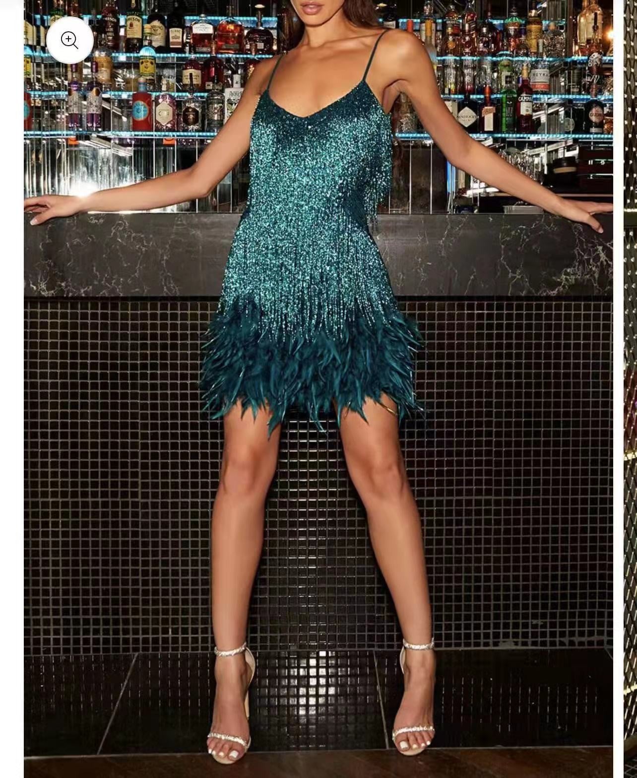 Margaret | Women's Fringe Feather Cocktail Dress for Events-HighTouch