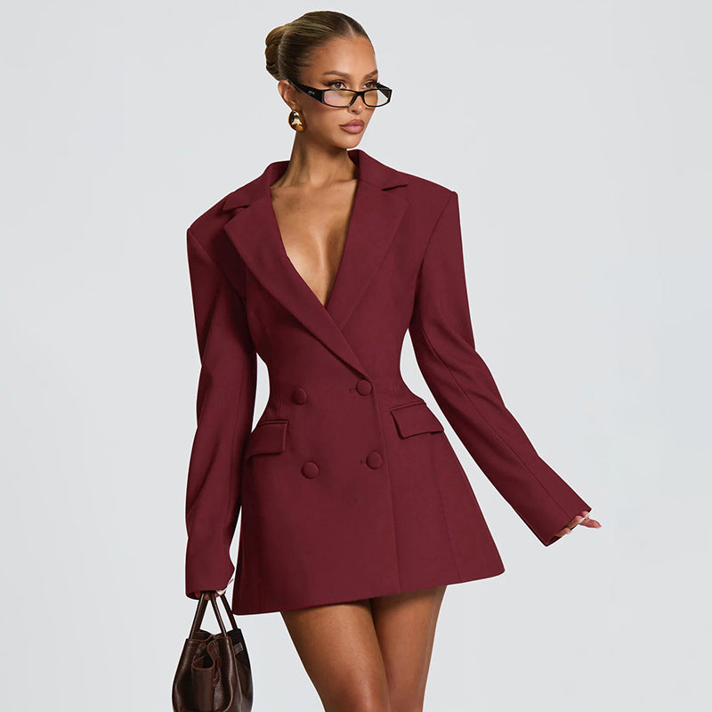 Women’s Slim Fit Long Sleeve Suit Dress – Bud‑Shaped Tailored Faux Pocket-HighTouch
