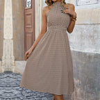 Women's Plaid One-Step Skirt – Casual Elegant Khaki Mini Dress-HighTouch