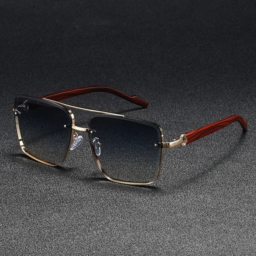 Men's Square Sunglasses – Gold Frame & Wood Accent