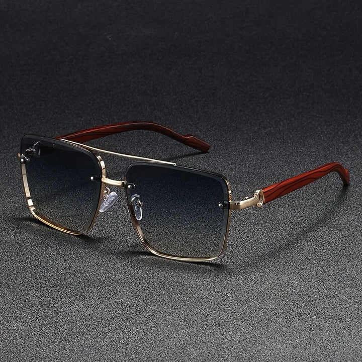 Men's Square Sunglasses – Gold Frame & Wood Accent