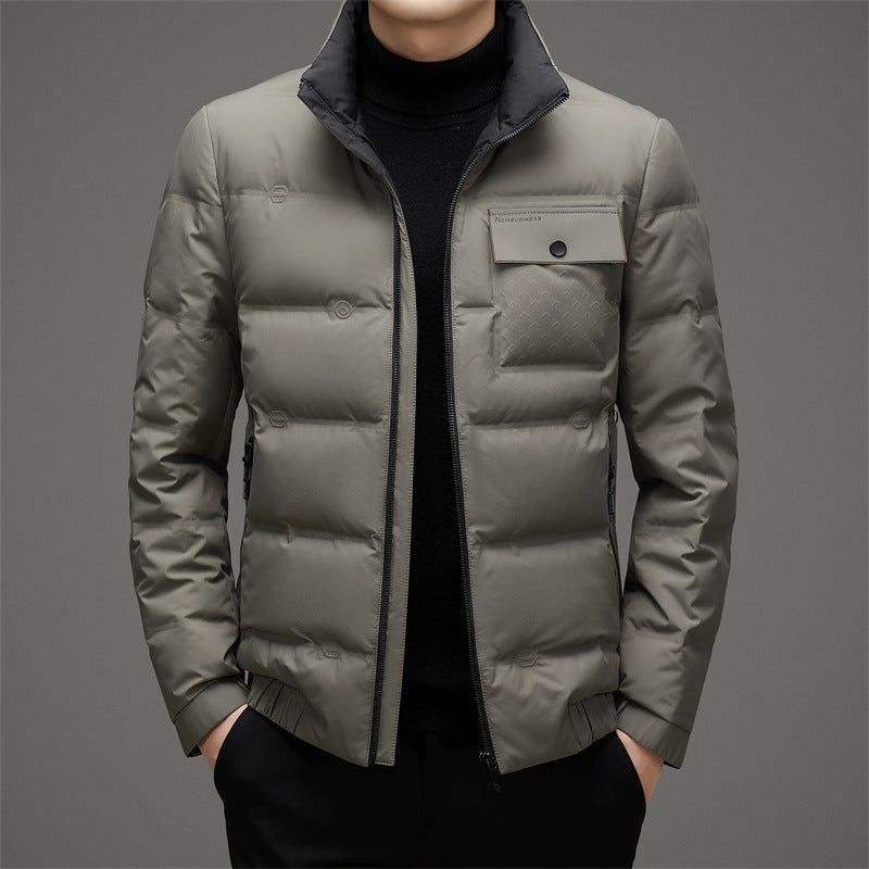 Men's Winter Stand Collar Short Thickened Warm Outdoor Down Jacket-HighTouch