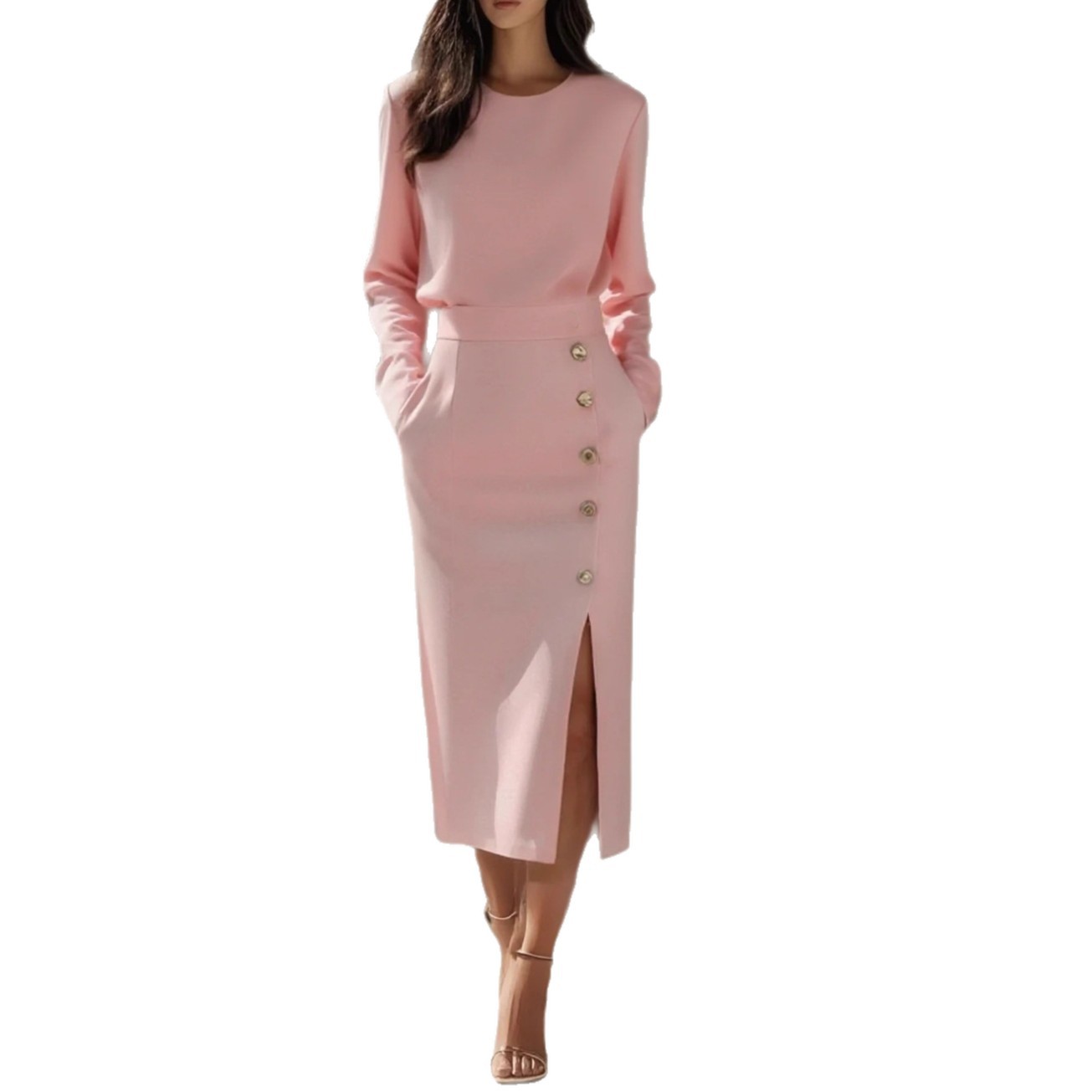 Women’s Dress | Sleeveless Side Button Midi-HighTouch