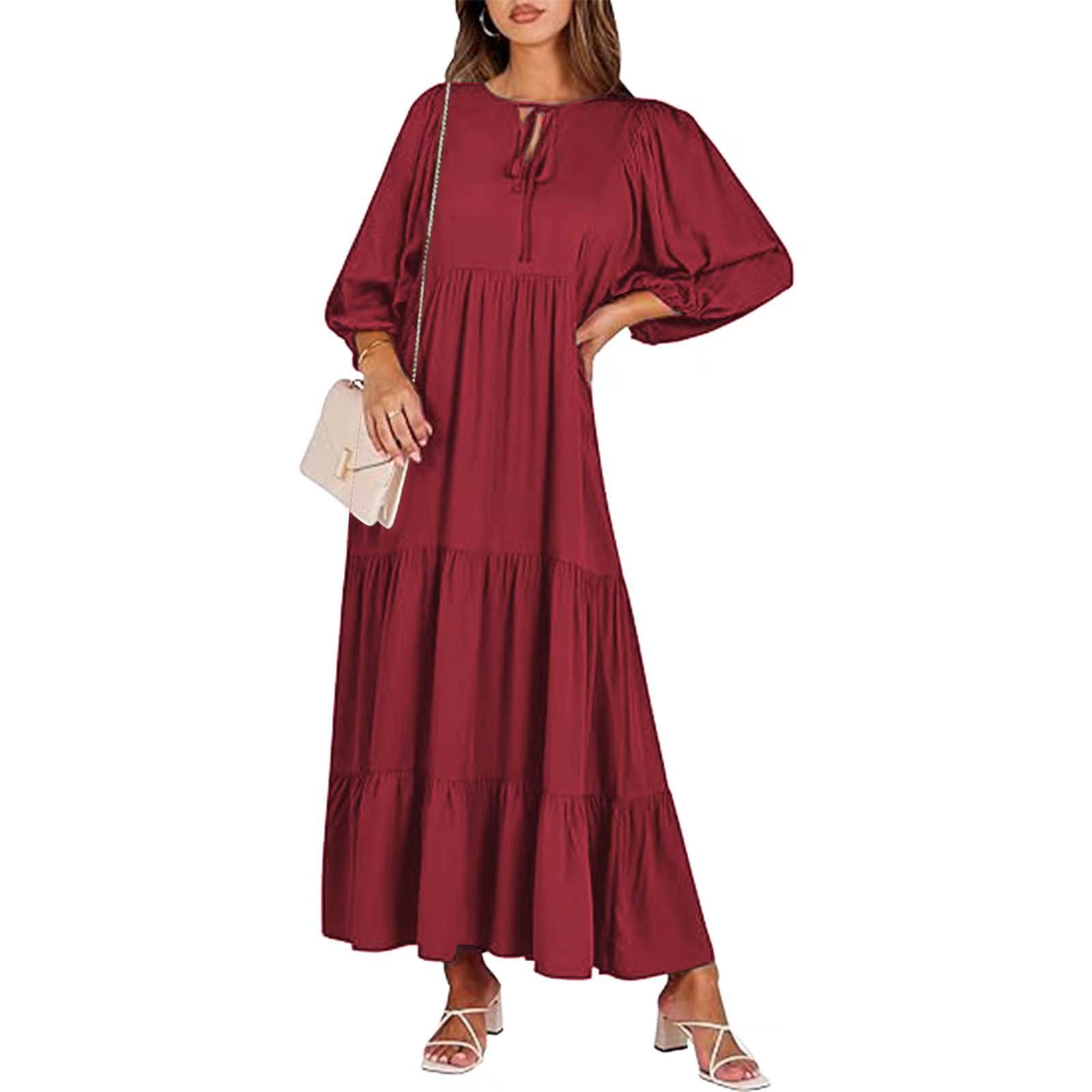 Women's Spring Dress | Patterned Maxi Long Sleeve-HighTouch
