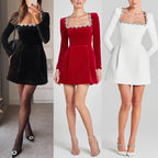 Chic Tweed Mini Dress for Parties – Long Sleeve Square Neck Style-HighTouch