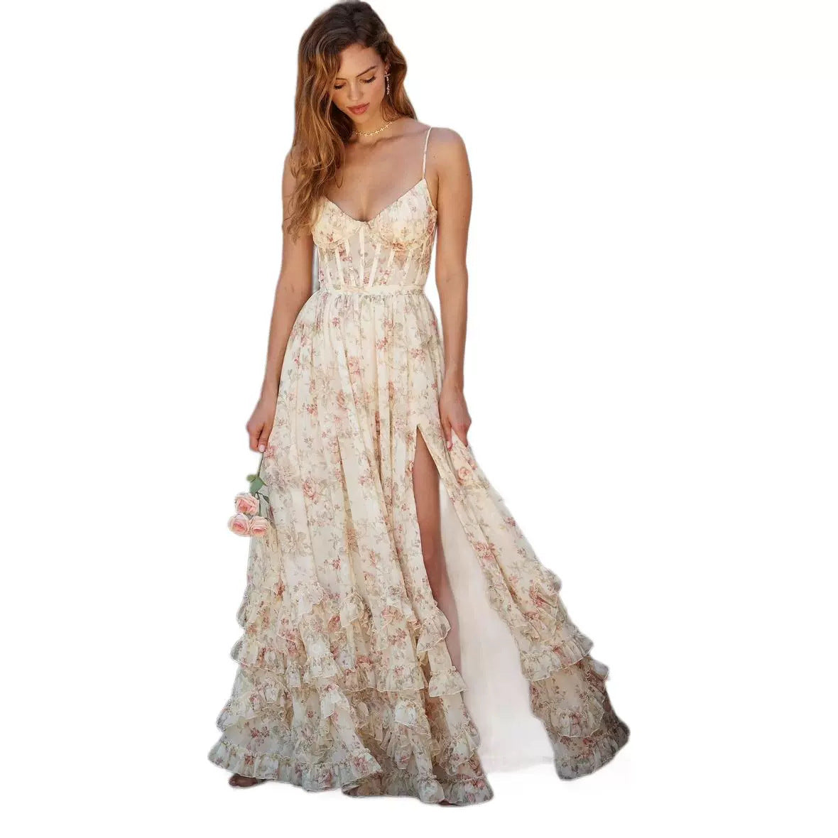 European And American Sexy Printed Floral Long Dress-HighTouch