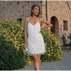 Margaret | Women's Fringe Feather Cocktail Dress for Events-HighTouch