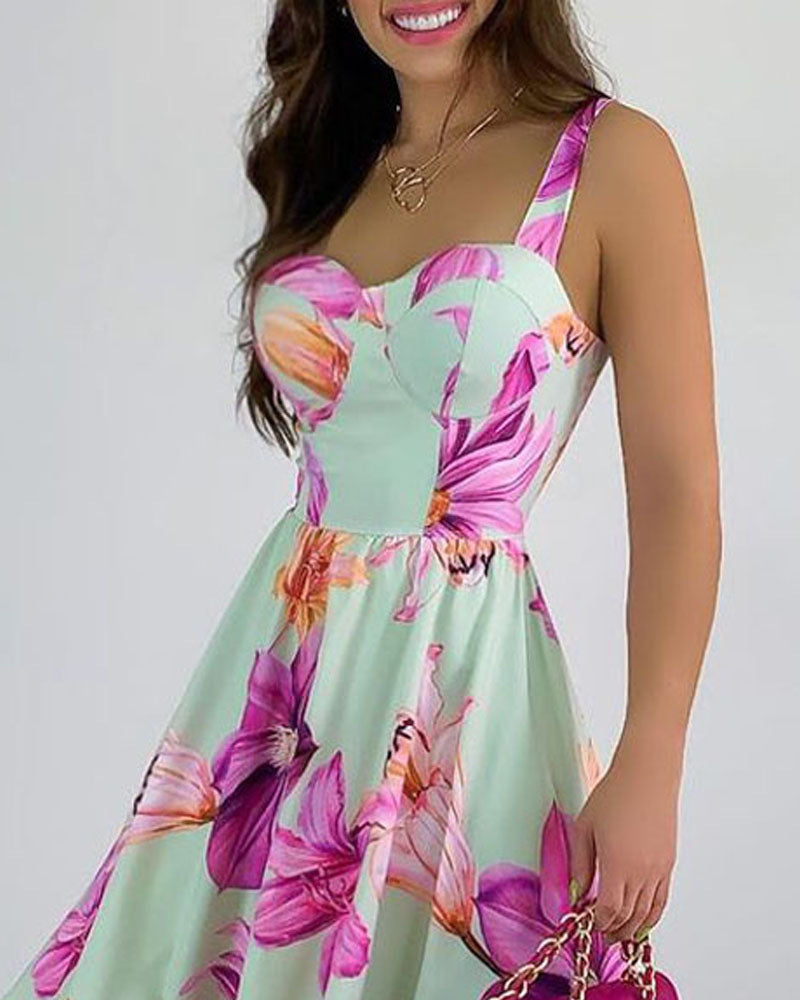 Spring And Summer Dress Ins Temperament Suspenders Flower Irregular Loose Skirt-HighTouch