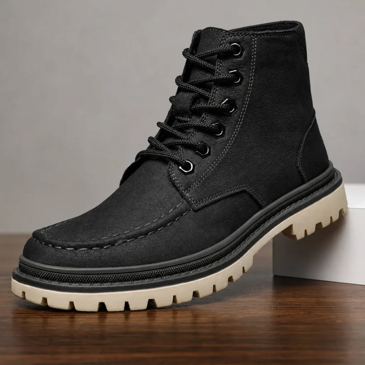 Men's Fall Leather Work Boots - Lug Sole Lace-Up Ankle Boot