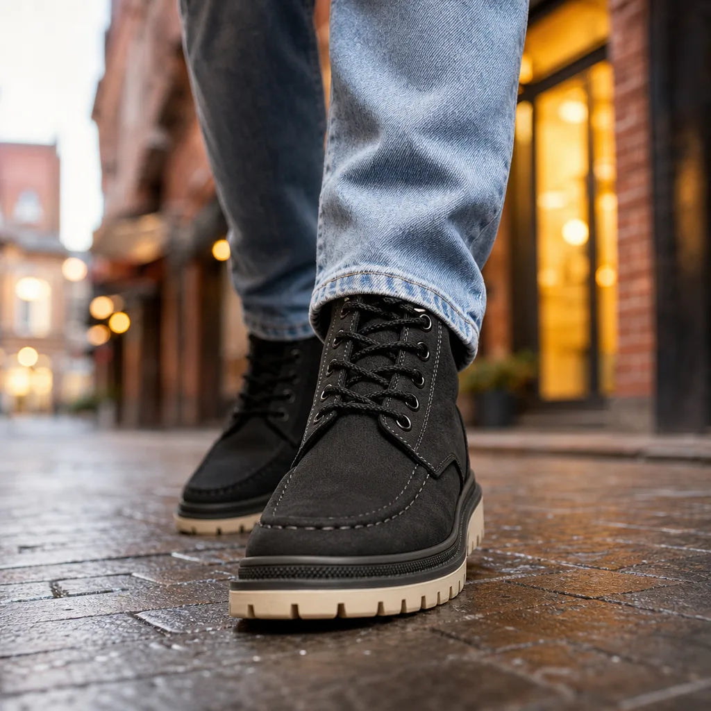 Men's Fall Leather Work Boots - Lug Sole Lace-Up Ankle Boot