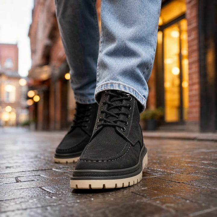 Men's Fall Leather Work Boots - Lug Sole Lace-Up Ankle Boot