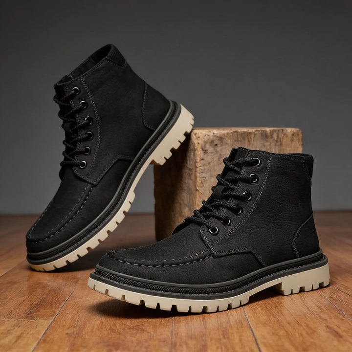Men's Fall Leather Work Boots - Lug Sole Lace-Up Ankle Boot